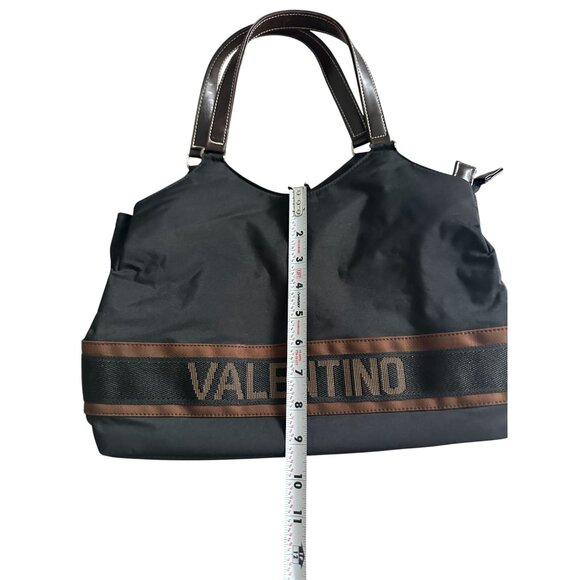 VALENTINO ROSSA Black Brown Logo Shoulder Tote Bag - Picture 5 of 11